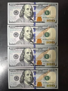 (4) $100 Dollar Bills Consecutive Serial Numbers, 2021 Uncirculated - Picture 1 of 4