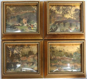 VINTAGE 4 SUNGOTT ART STUDIOS GOLD LEAF DECOUPAGE FRAMED GROUPING #751 - Picture 1 of 11