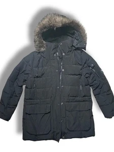 Superdry Black Down Parka Coat Women’s UK16 US12 EU44 Fur Hood Winter Jacket - Picture 1 of 15
