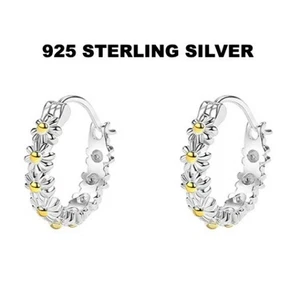 925 Sterlingsilber schöne Gänseblümchen-Creolen Damen Mädchen Schmuck Geschenk UK - Bild 1 von 13