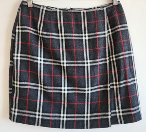 Hillard & Hanson Damen 12 karierter Minirock grau weiß rot Wollmischung Vintage - Bild 1 von 5