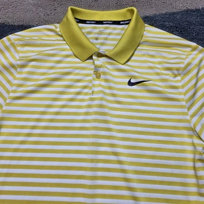 Nike Dri-Fit Golf Polo Yellow White Striped S Men’s Performance Shirt - Image 1 of 4
