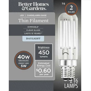 Better Homes & Gardens T6 LED Vintage Light Bulbs, Daylight - 2 Bulbs - Picture 1 of 10