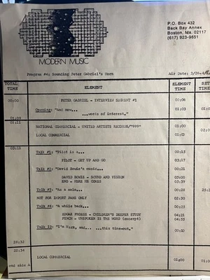 PETER GABRIEL INTERVIEW MODERN MUSIC RADIO PROGRAM #4 MINT RARE BOSTON - '75 ? - Image 1 of 4