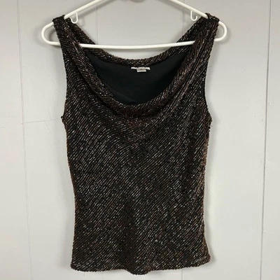 Blusa Cache Mediana Marrón Con Cuentas Desfile Formal Sin Mangas Fiesta Año Nuevo Y2K Foto 1 de 4