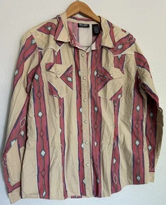 Western Retro rosa/creme Damen Perlen Druckknopf Shirt Gr. XL dünne Baumwolle Langarm - Bild 1 von 9
