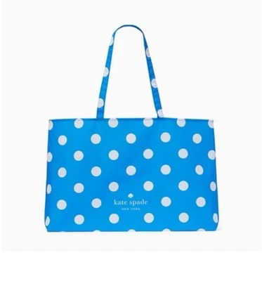 Kate Spade Extra Large Beach Bag Shopping Reusable Tote Foldable Blue Pink Dots - Image 1 of 4