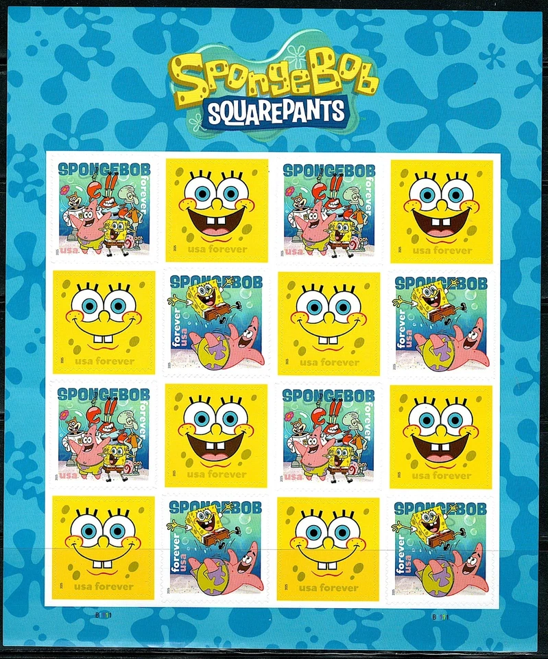 Mint US Pane of 16 SpongeBob SquarePants Forever Stamps Scott# 6025-6028 (MNH) - Image 1 of 1