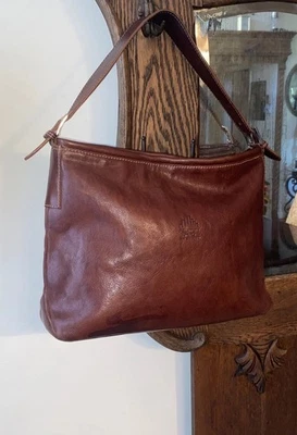 Винтажный Pelletterie MPG San Gimignano коричневый кожаный ручной работы сумка с короткими ручками сумочка Италии - Изображение 1 из 4