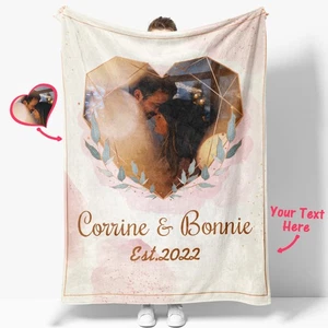 Custom Heart Shaped Photo Blanket Personalised Couple Blanket - Picture 1 of 8