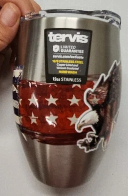 Vaso de acero inoxidable Tervis 12 oz con tapa bandera americana H7 Foto 1 de 4
