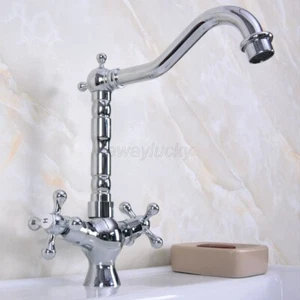 Chrome Brass Bathroom Basin Sink Faucet Hot & Cold Water Mixer Tap wnf922 - Picture 1 of 9