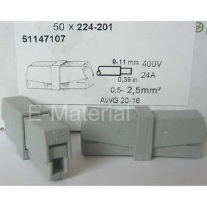 50 Wago 224-201 Leuchtenklemme / Serviceklemme 0,5 - 2,5mm² flexibel oder massiv - Bild 1 von 2