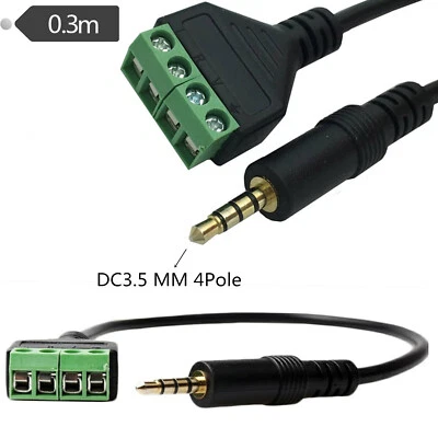 3.5mm 1/8" TRRS 4 pole Male Stereo Solderless Screw Terminal Speaker Balun Cable - Image 1 of 4