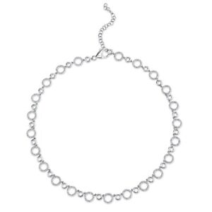 14K White Gold Diamond Necklace Circle Halo Link Womens Round Cut Natural