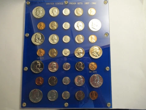 1957 - 1962  (7 sets) Silver Proof Sets, acrylic holder Cover