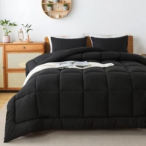 Black Comforter Set King Size Lightweight Duvet Set for Summer 3 Pieces - Picture 1 of 8