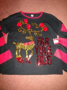 Neu mit Etikett Fab-Yule-Ous Damenpullover Pailletten Rentier Weihnachten Urlaub Medium - Bild 1 von 10