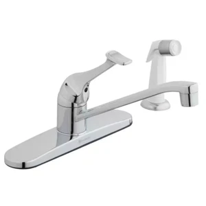 Single-Handle Standard Kitchen Faucet with White Side Sprayer in Polished Chrome - Picture 1 of 9