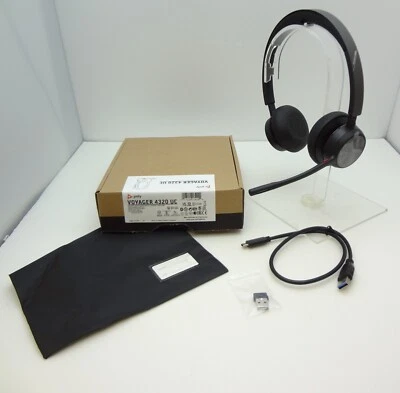 POLY Voyager 4320-M UC Stereo Bluetooth Headset with BT700 Dongle HP 77Y98AA - Image 1 of 4