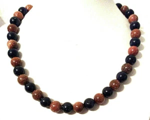 SUPERSchöne Halskette aus GOLD- + Blaufluss Ø-12mm L-47 cm  - Bild 1 von 4