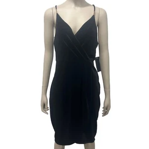 Aqua Black Faux Wrap Party Cocktail Dress Velvet Size M V-neck NEW - Picture 1 of 7