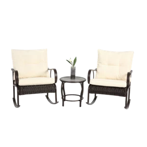 Outdoor 3-Piece Rattan Set - Rocking Chairs & Table for Garden, Patio, Pool - Picture 1 of 14