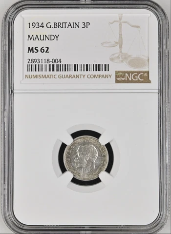 1934 Great Britain Maundy Three Pence NGC MS 62 Cover