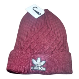 Adidas Mens Womens Originals Stocking Hat Cap Warm Beanie NWT Maroon Red - Picture 1 of 3