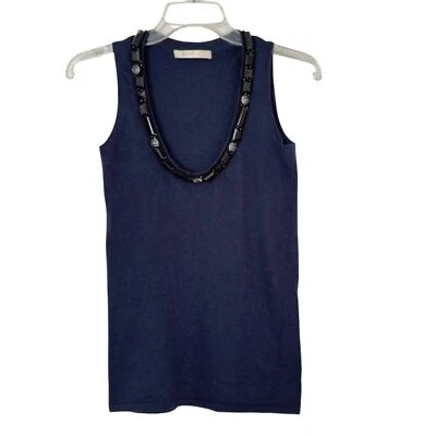 Naeem Khan 100% супер тонкий кашемир бак шикарный темно-синий без рукавов верхний размер S - Изображение 1 из 4