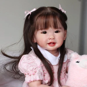 28'' Artist Painted Reborn Baby Doll Toddler Girl Long Hair Cloth Body Gift Toy - Bild 1 von 5