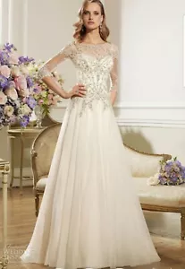 Wedding Dress Size 8 Womens A-Line Tulle By Ronald Joyce beaded Ball Gown - Picture 1 of 12