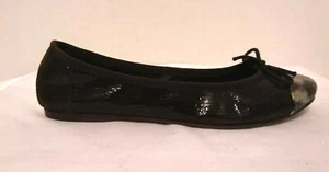 Women's PARUOLO Shiny Black / Brown Faux Lizard Ballet Flats Sz-36 Cap toe f557 - Picture 1 of 10