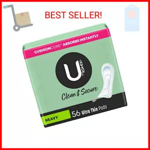 U by Kotex Ultra Thin Pads, Clean & Secure, Heavy Absorbency, 56 Count (Packagin - Picture 1 of 2