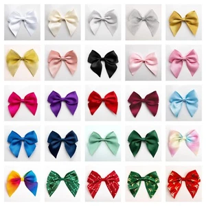 Large Satin Bows 10cm Wide Self Adhesive Pre Tied 38mm Ribbon Hair Wedding Craft - Picture 1 of 41