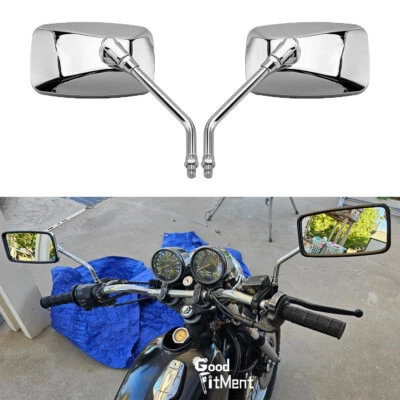 Chrome Rectangle 2x Motorcycle Rearview Side Mirrors 10mm For Yamaha SR500 SR400 Foto 1 de 4