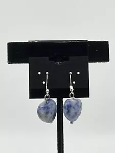 Natural Sodalite Gemstone Faceted Hearts Beaded Sterling silver Dangle Earrings - Picture 1 of 1