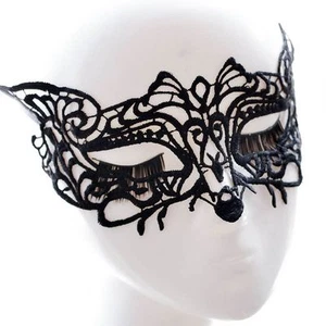 Black Sexy Lace Fox Eye Mask Face Masquerade Venetian Halloween Costume Party - Picture 1 of 4
