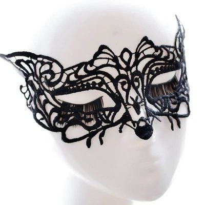Black Sexy Lace Fox Eye Mask Face Masquerade Venetian Halloween Costume Party - Image 1 of 4