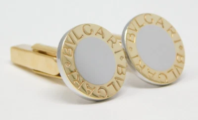 Bulgari Bvlgari 18 kt Yellow Gold & Steel Bullet Back Cuff Links Cufflinks B6228 - Image 1 of 4