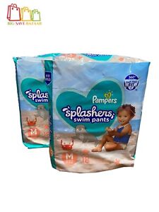 Lot of 2 Pampers Splashers Baby Swim Diapers Pants Size M 18 Count Each Gap-Free