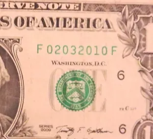 $1 Bill, Birthday/Anniv, Feb 3, 2010 or Mar 2, 2010; F 02 03 2010 F - Picture 1 of 2