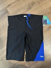 NWT Speedo Men's PowerFLEX Eco Revolve Splice Jammer Swimsuit Size 36 Black/Blue