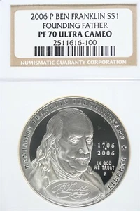 2006 P Ben Franklin Founding Father Silver Dollar Commemorative NGC PF70 UC - Picture 1 of 2