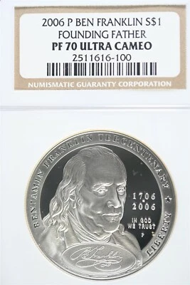 2006 P Ben Franklin Founding Father Silver Dollar Commemorative NGC PF70 UC - Image 1 of 2