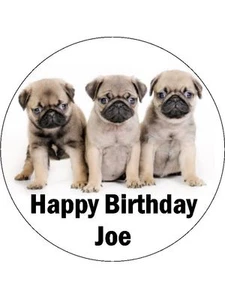 7.5" Pug Dog (1) Personalised Edible PRE-CUT ICING Cake Topper - Picture 1 of 1