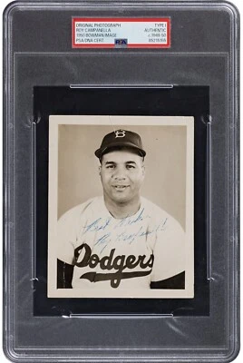 Foto original tipo 1 assinada por Roy Campanella usada para 1950 cartão Bowman PSA DNA - Imagem 1 de 4