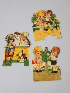 Set 3 biglietti San Valentino fustellati vintage anni 40 bambini e animali domestici made in Germany - Foto 1 di 6