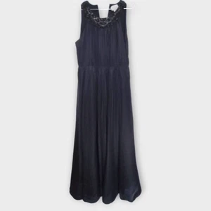 Weiche Umrandung Damen Maxi Gr. PL schwarz Kleid Perlen U-Ausschnitt elastischer Bund - Bild 1 von 13