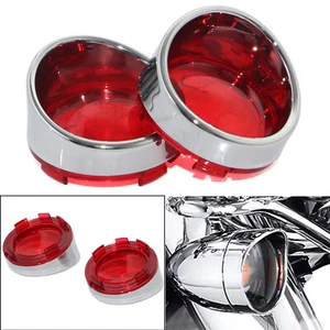 2X Turn Signal Trim Ring Visor Red Lens For Harley Dyna Low Rider Softail Deuce - Picture 1 of 9